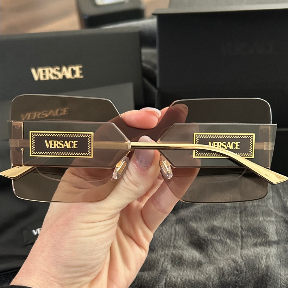 Versace Black and Gold Square Sunglasses - Picture 3 of 8